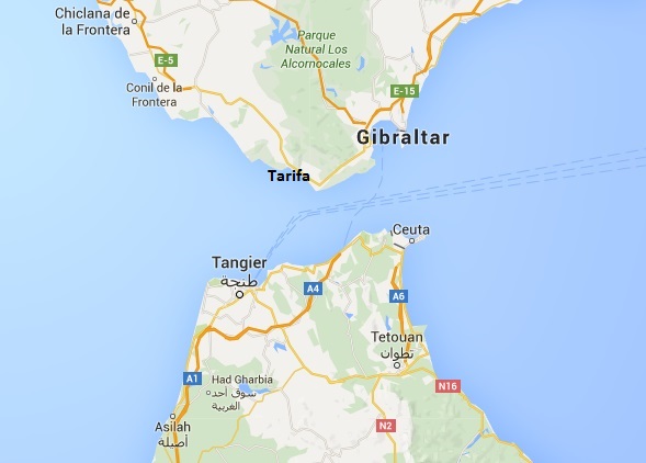 Tanjah (Tangiers), Sabtah (Ceuta), Jabal Tariq (Gibraltar) dan Tarif (Tarifa)